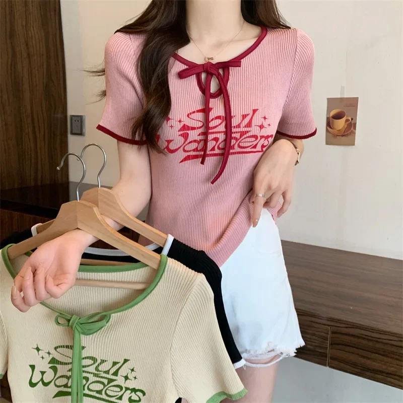 Укороченный топ Pure Desire с короткими рукавами женская летняя миниатюрная вязаная