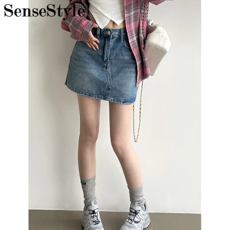 

Новинка лета 2023, джинсовая мини-юбка с завышенной талией, корейские свободные повседневные короткие юбки с карманами