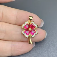 fashion ruby rhinestone four leaf clover pendants charm women for jewelry making diy necklace earring