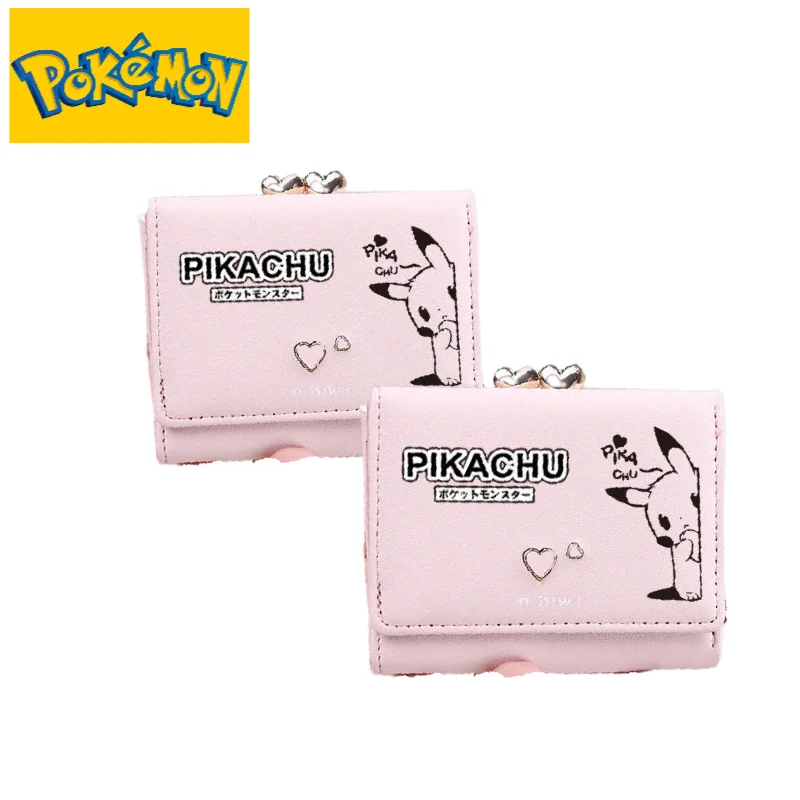 

Pikachu Pokemon Peripheral Animation Macaron New Creative Wallet Cute Short Card Bag Change Folding Wallet Birthday Gift Jewelry