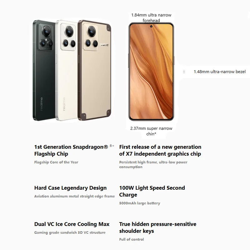 Ceny Oficjalna Edycja Eksploracji Realme GT2 5G Inteligentny Telefon Google Play 100W Szybka ładowarka Snapdragon 8 Plus Snapdragon 8 + 50M