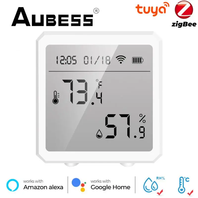 

Aubess Tuya Zigbee Temperature And Humidity Sensor Indoor Hygrometer Thermometer With LCD Display Support Alexa Google Assistant