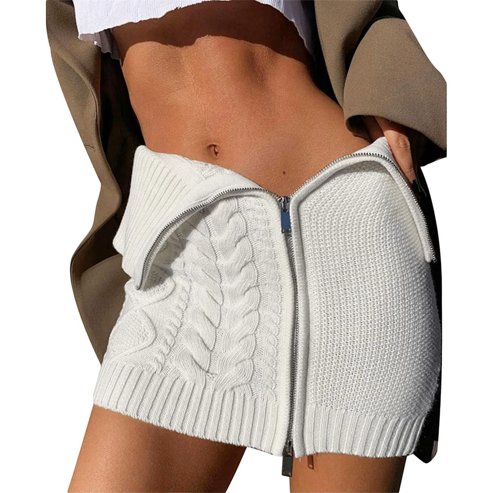 

Women Sweet Knit Solid Color Zipper Half Dress, Fashion Spring Fall Street Casual Party Wrapped Mini Skirt