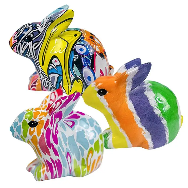 

Статуэтка кролика в стиле граффити, красочная Статуэтка кролика, миниатюрные фигурки кроликов на Рождество, Новый год
