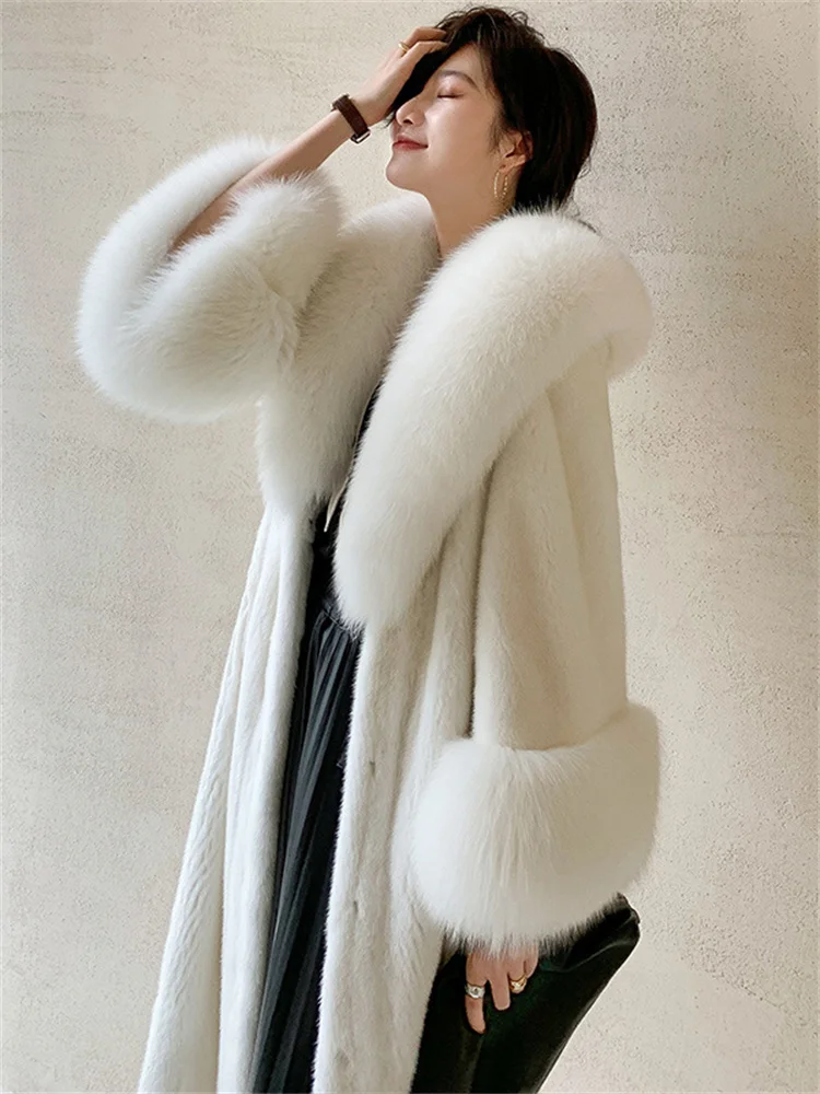 White Mink Fur Coat Women Long Light Luxury Temperament Thick Warmth Faux Mink Fur Jackets 2022 Winter New Korean Chic Clothing images - 6