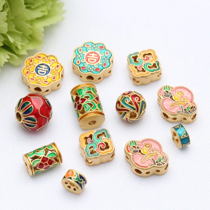 

New Ancient Rhyme Gilt Enamel Beaded Bracelet Handmade DIY Accessories Antiquity Dripping Oil Good Luck Small Pendant Jewelry
