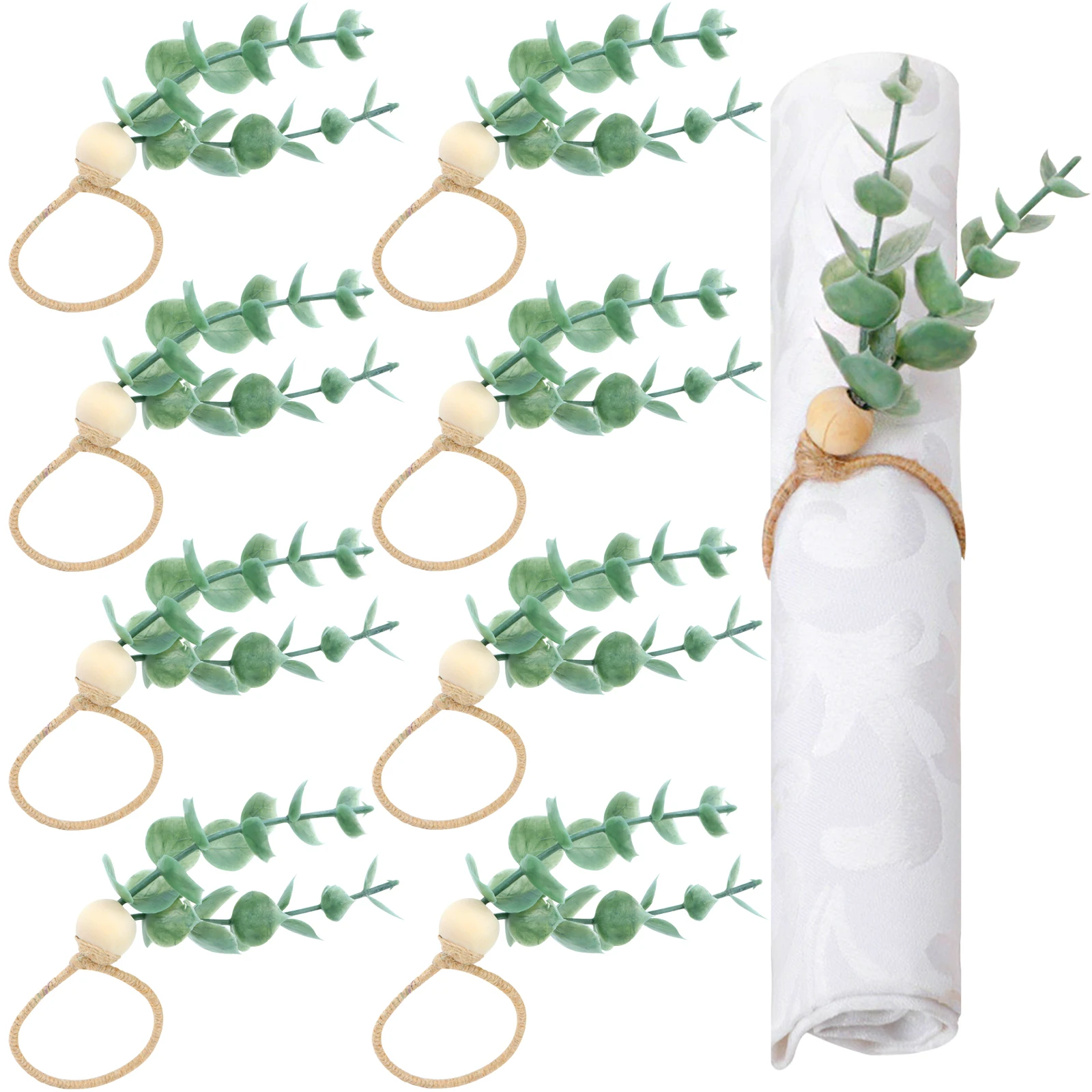 

Handmade Eucalyptus Napkin Rings Set of 8,Rustic Wooden Beads Farmhouse