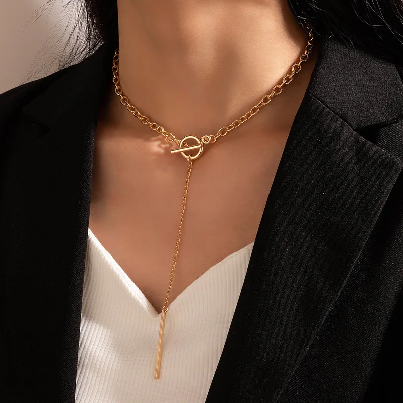 

New 2022 One-button Tassel Necklace With Single Clavicle Chain With Geometric Simplicity