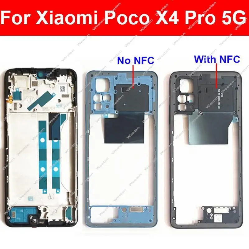 

For Xiaomi Poco X4 Pro X4Pro 5G Middle Housing With NFC Back Cover Housing Chassis Middle Frame Holder with Volume Key Parts