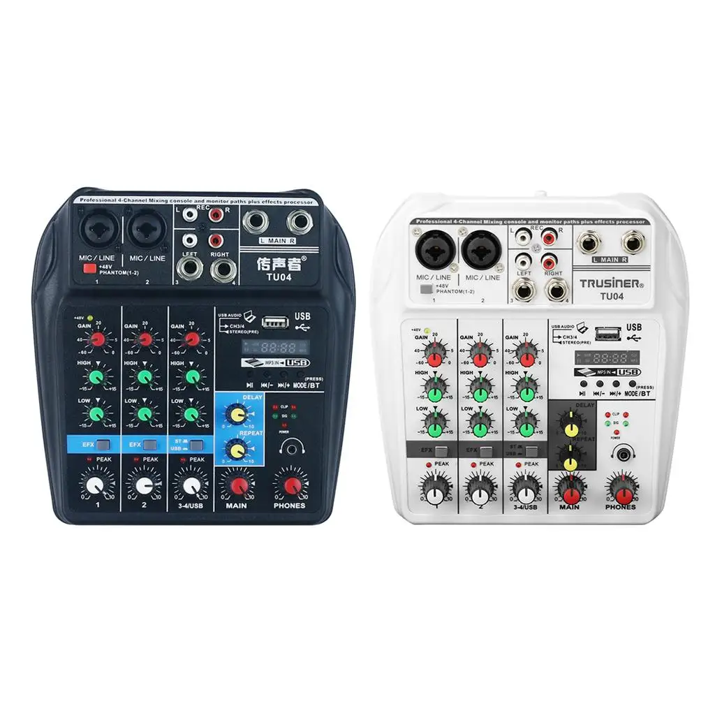 

4 Channel Audio Mixer Console DJ Bluetooth Sound Card 48V Phantom Power