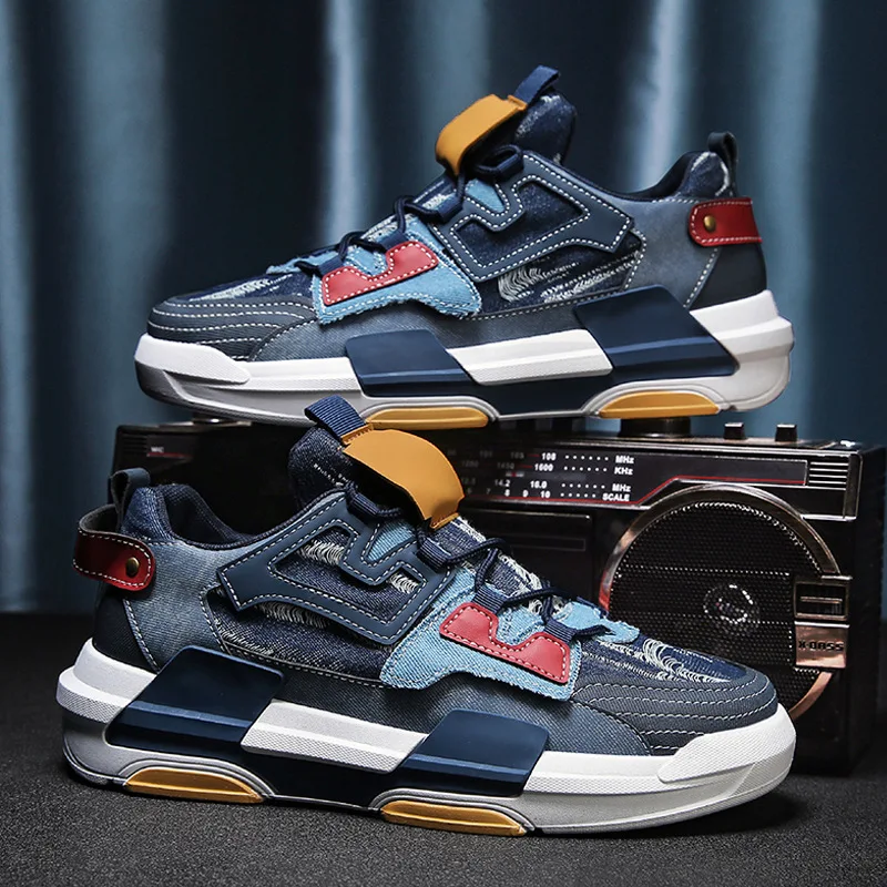 

Denim Stitching Tide Shoes Low-top Thick-soled Fashion Sports Casual Shoes Spring New 2022 Old Men's Shoes Designer Mens Shoes