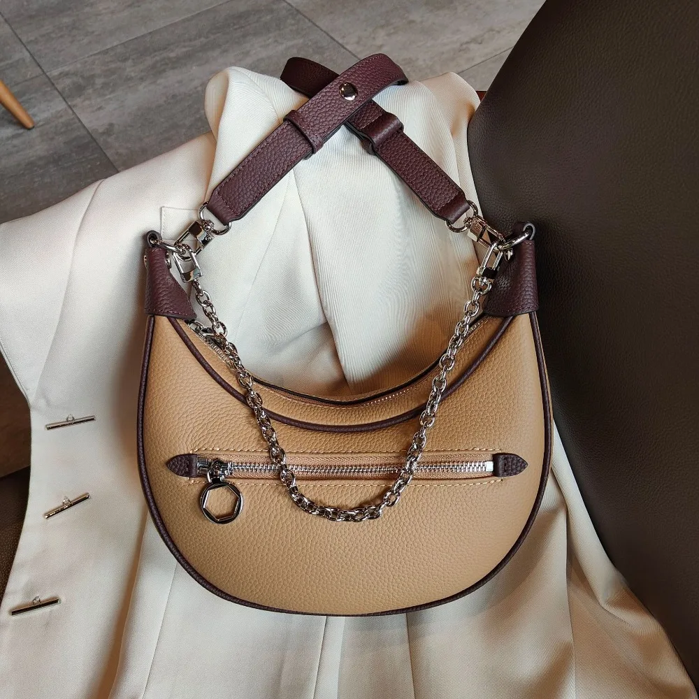 

MS High Sence Cowhide Underarm Bag for Women Handbag and Purses Luxury Chains Shoulder Half Moon Niche Lady Daily Bags 2023 New