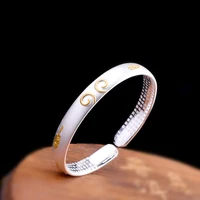 s999 sterling silver mens and womens bangle retro 18k gold frosted couple opening adjustable jewelry boutique luxury gift