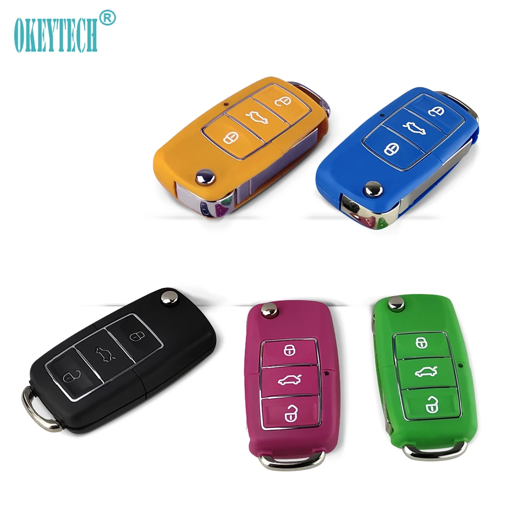 

OkeyTech New 3 Buttons Flip Car Key Shell Cover for VW Golf Bora Polo Passat Toledo SEAT Leon Skoda Octavia Remote Key Case Fob