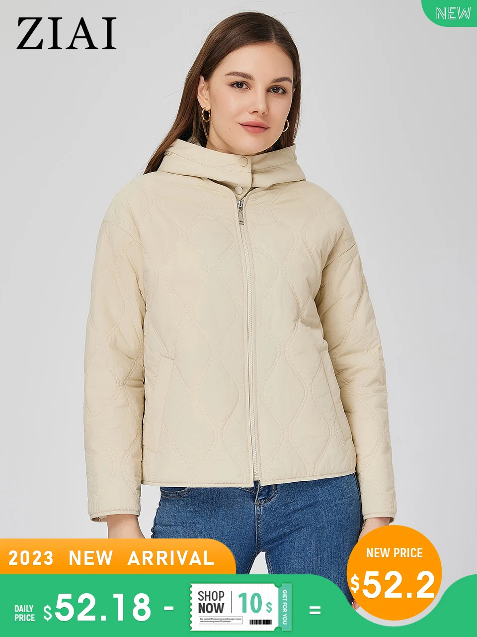 

ZIAI Women's spring jacket 2023 New Classic Short Hooded removable parkas Casual Thin Cotton Fashion coat women ZM-20338