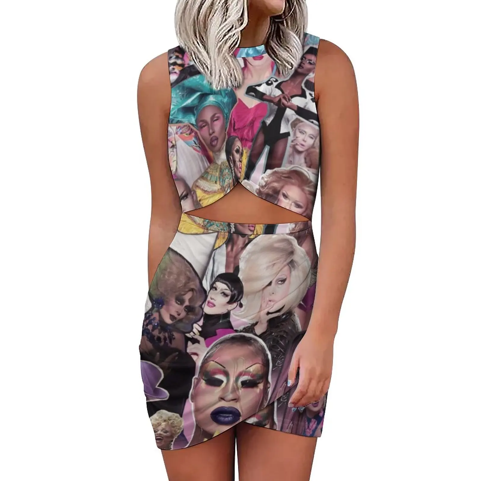 

Облегающее платье Drag Queen с коллажем, летние милые платья с забавным мемом, женское платье без рукавов с графическим рисунком, корейское модн...