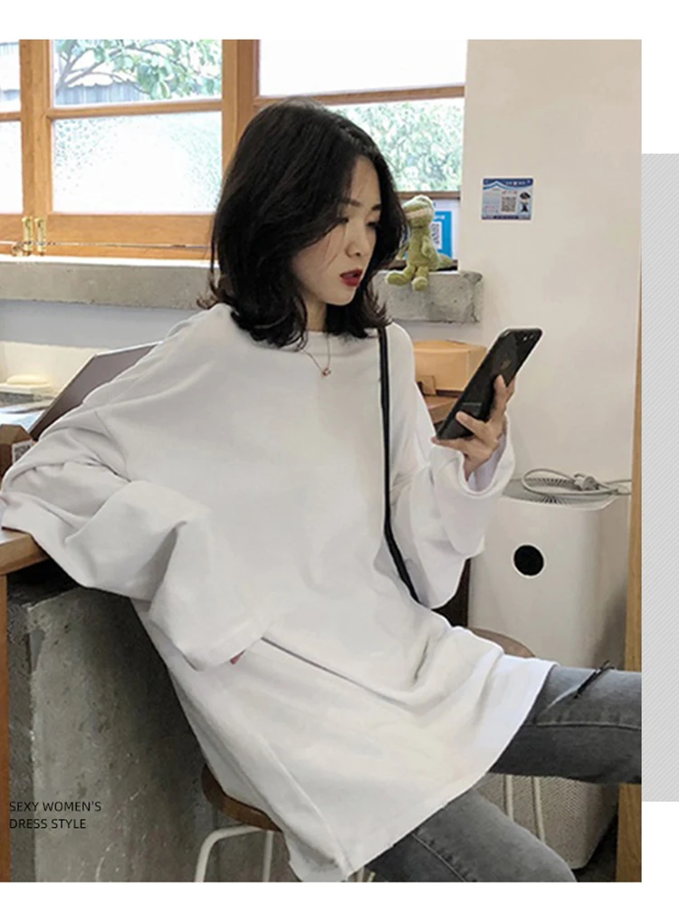 Женская футболка с длинным рукавом однотонная простая в стиле Харадзюку белая