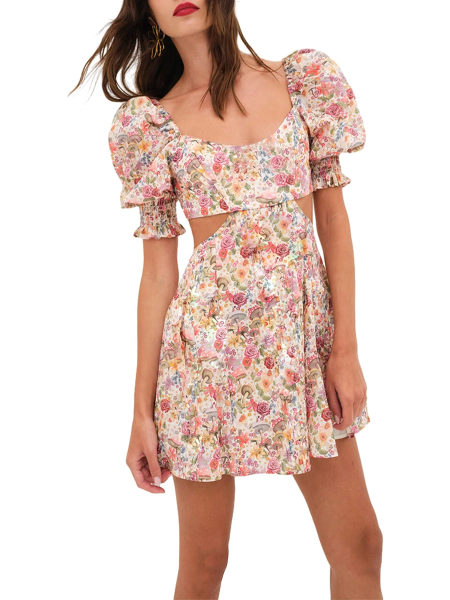 

Женское повседневное Летнее цветочное мини-платье CHQCDarlys в стиле бохо, пышное короткое пляжное платье с коротким рукавом, квадратным вырезом и открытой спиной