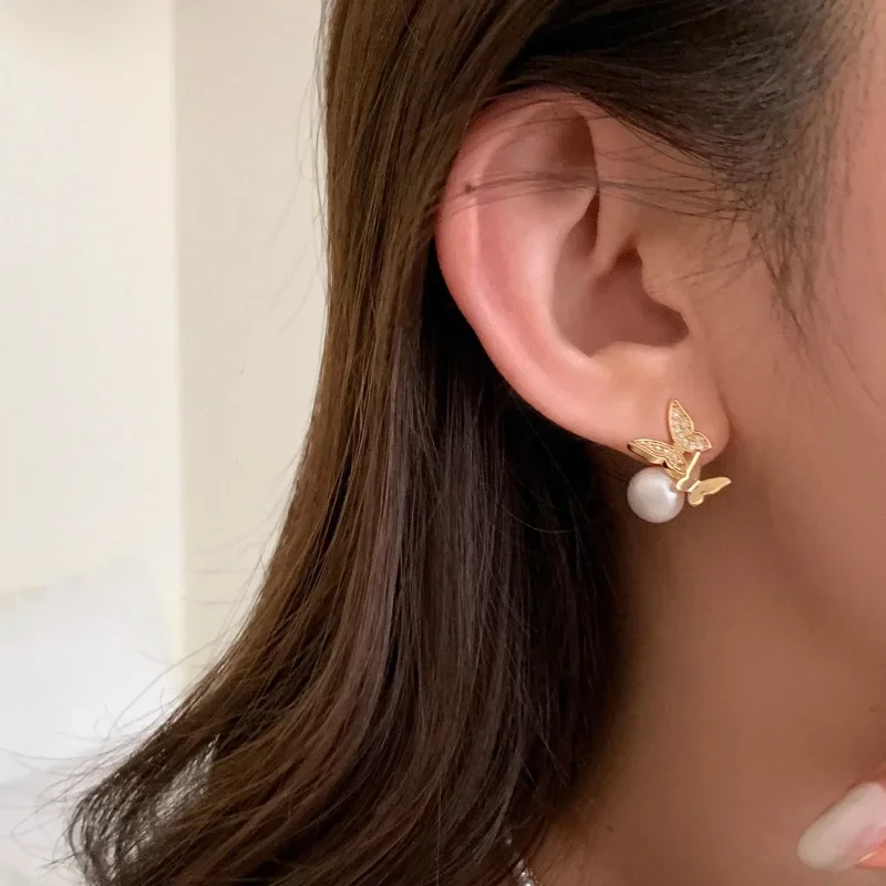 Элегантные заколки для волос в форме бабочки с жемчугом S925 посеребренные