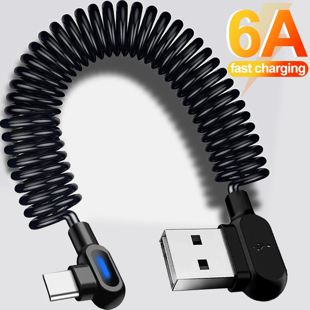 USB C 90-градусный локоть зарядный кабель 6 А пружинная выдвижная линия передачи