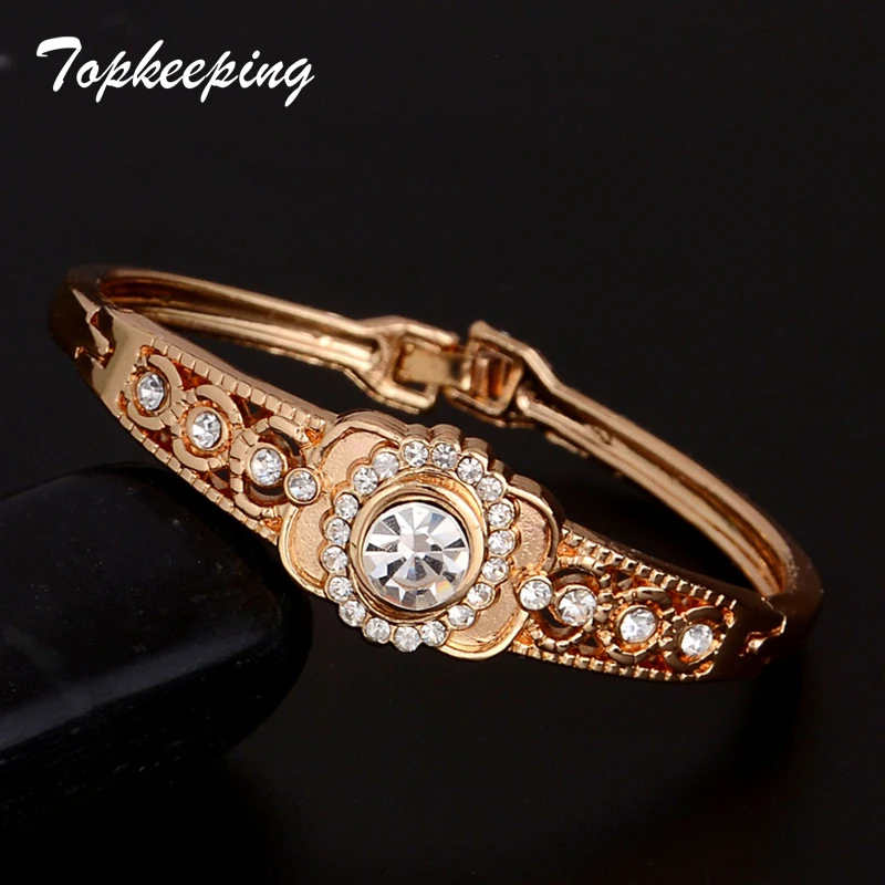 

Topkeeping Brand Women Fashion Jewelry Hollow Design Exquisite Rhinestone Bangles Girls Party Dress Accessories Casual Bracelets