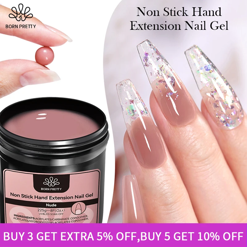 BORN PRETTY 225g Non Stick Hand Extension Gel Nail Polish Soak Off UV LED Clear Color Gel Quick Extension Jelly Gel Self Leveli