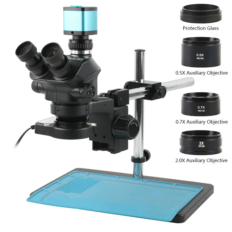 

100X Zoom Trinocular Stereo Microscope Boom Arm Base Bracket Optional 4K 2K HDMI USB 1080P Phone PCB Soldering Video Camera