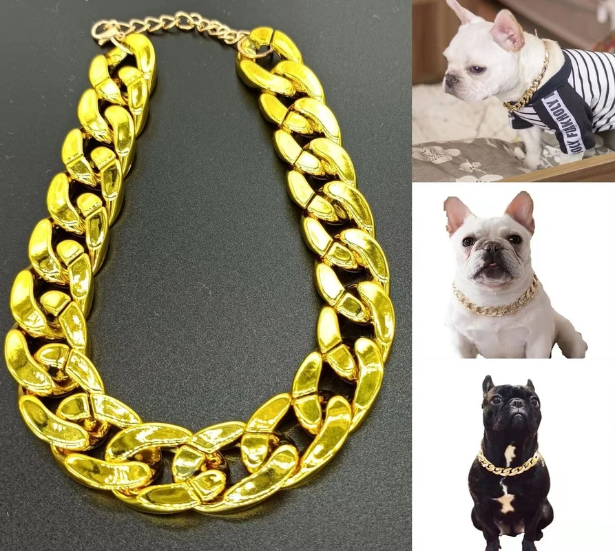 

Creative Personality Dog Fashion Cuban Gold Necklace Small and Medium Dog Collar Puppy Accessories Pet Necklace Collar De Perro