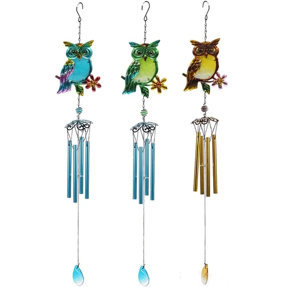 

Wrought Iron Metal Stained Glass Cartoon Owl Wind Chimes Relax Audio Dreamcatcher Balcony Garden Handmade Hanging Ornament Decor