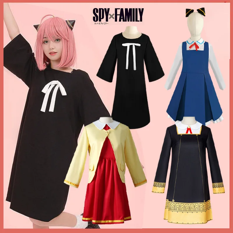 

Anime Spy X Family Anya Forger Cosplay Costume 4 Designs Girls Dress Set Wig Headwear Skirt Kids Halloween Fancy Outfit stocking