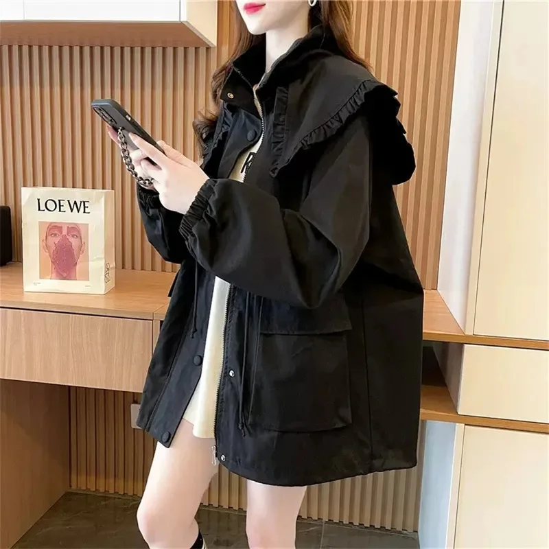 

Long Navy Collar Cardigan Women 2023 New Spring And Autumn Western Style age-reducing Loose High-grade Explosive Street Jacket