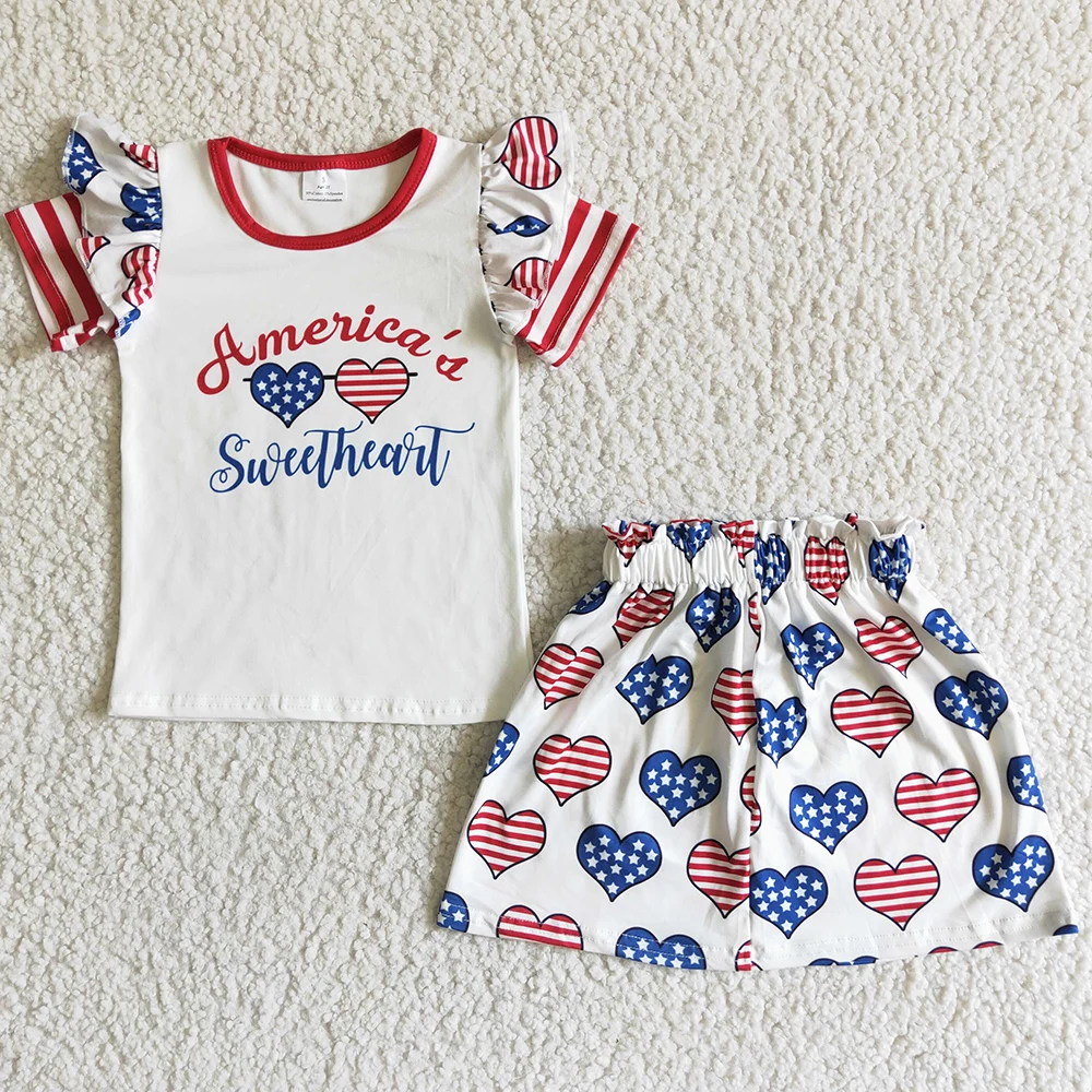 

RTS Wholesale Baby Girl Clothes Set July 4th Independence Day Boutique Girls Clothing Summer Outfits Cute Star Print Kids Outfit