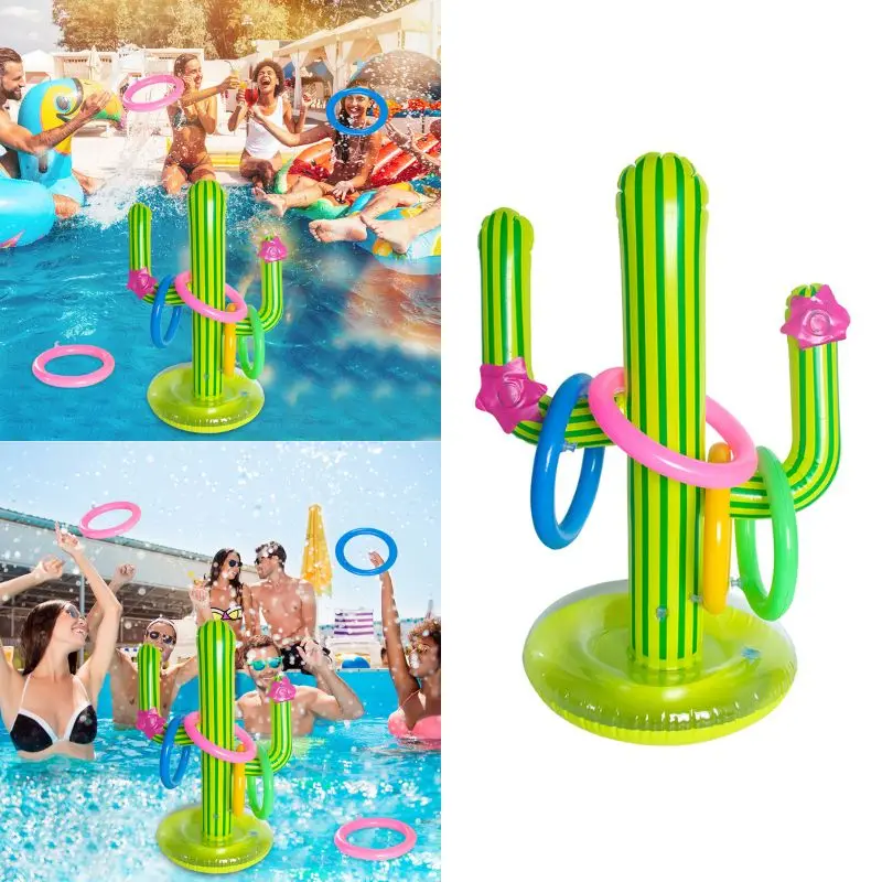 

1set Inflatable Cactus Ring Toss Game Tropical Summer Pool Party Toys Kids Adults Luau Party Supplies Indoor Outdoor Fun Games