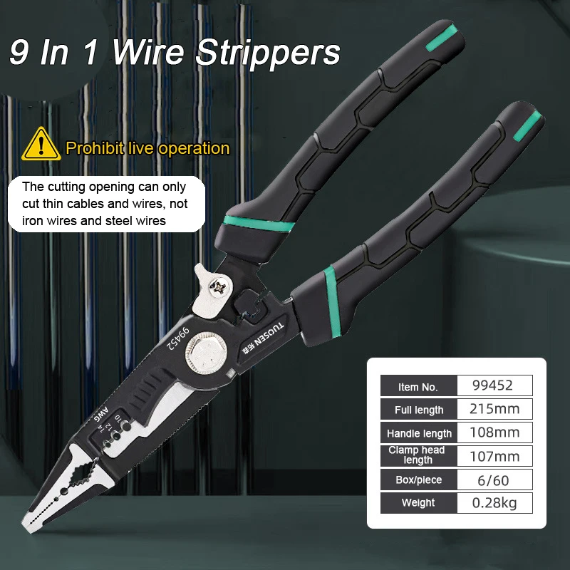 

9 Wire 1 Sharp-nosed Hand Special Pliers Pliers Cutter Tool Electrician Tool Multi-function Peeling Stripper Crimping Tool In