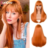 womens ginger yellow wig long straight wigs with bangs synthetic wigs heat resistant natural hair for daily cosplay party