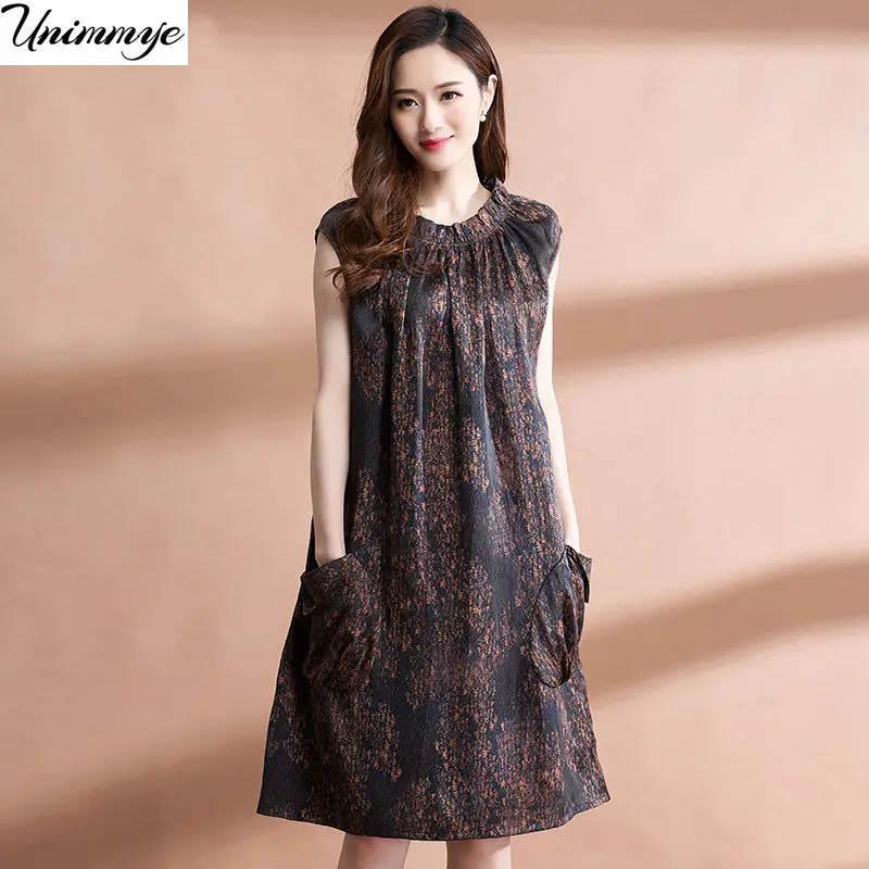 

Женское платье средней длины без рукавов, свободное платье из шелка тутового шелкопряда, 4XL, модель J391 на лето, 2022