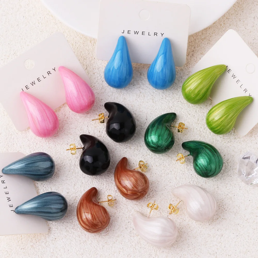 

Chunky Large Waterdrop Stud Earrings Enamel Water Droplet Hollow for Women Jewelry Stainless Hypoallergenic Earring Lightweight