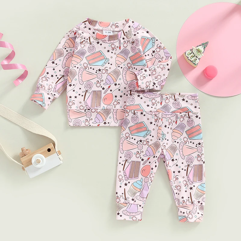 

SUNSIOM Toddler Baby Spring Autumn Clothes Set Flower Rainbow Print Long Sleeve Round Neck Tops Elastic Waist Long Pants