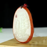 natural red skin and white jade hand carved sailboat pendant boutique jewelry men and women models smooth sailing necklace gift