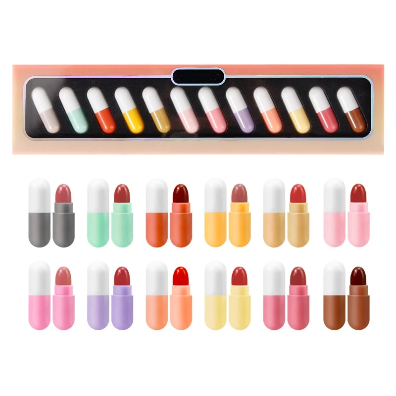 

Mini 12-color Capsule Lipstick Set Waterproof Non-stick Cup Pill Lipstick Novelty Lips Makeup DIY Lipstick for Women
