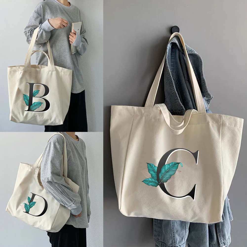 

Handbags Canvas Shoulder Bag Fashion Women Casual Large Capacity Shopping Storage Bags Leaf Letter Print Tote Packet Organizer