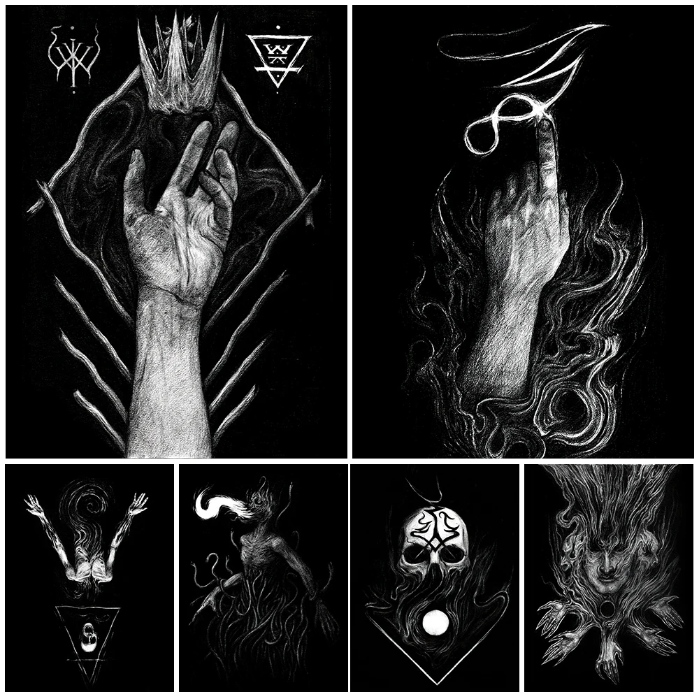 

Gothic Abstract Witchcraft Art Poster Print Frightening Black And White Pagan Wiccan Wall Art Canvas Painting Home Decoraiton