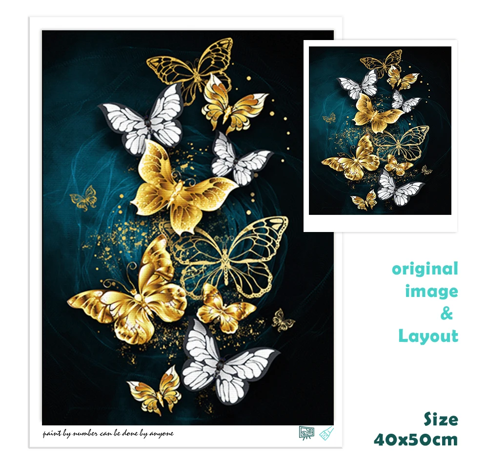 CHENISTORY Раскраска по номерам Бабочка для взрослых DIY рамка картина Красочные