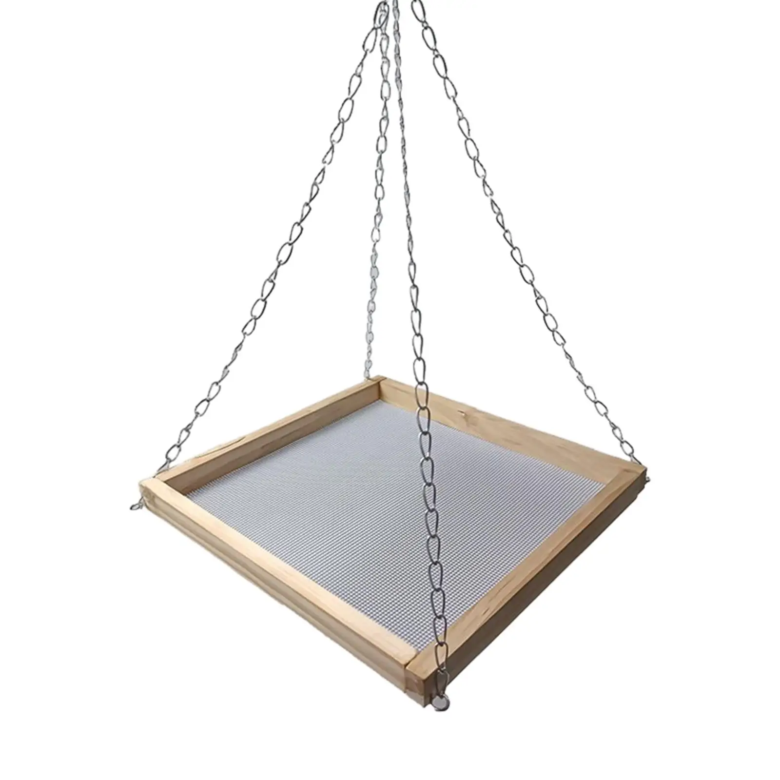 

Hanging Bird Feeder Tray Durable Chains Seed Tray Wooden Frame Platform Food