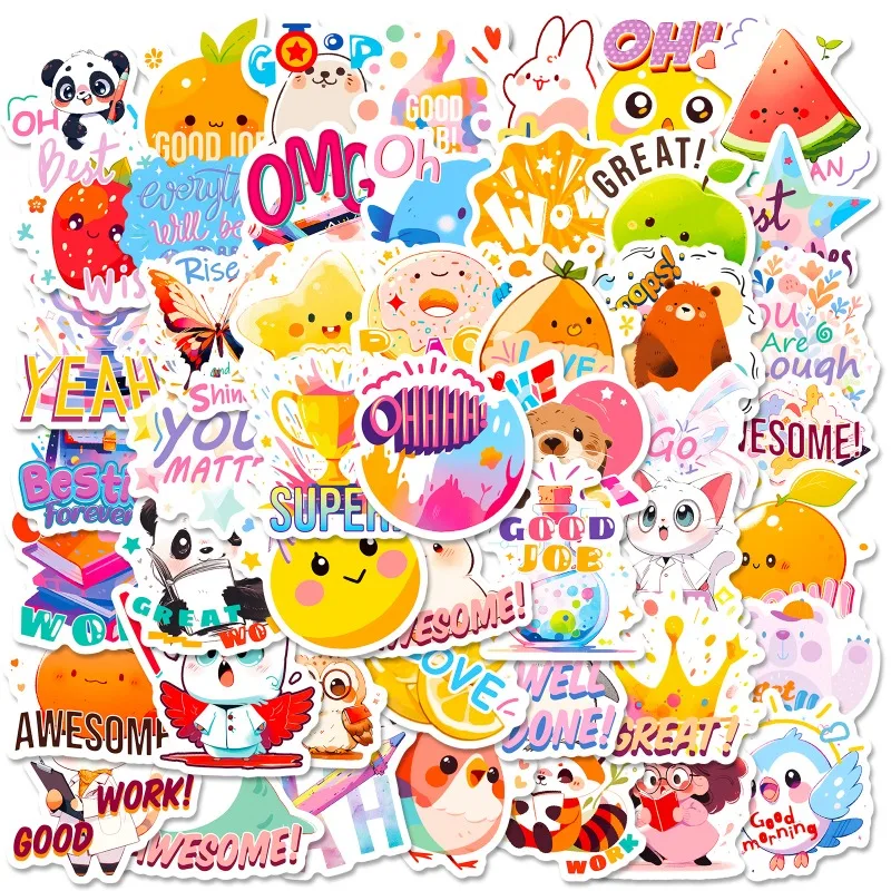

10/50Pcs Cartoon Colorful Great Awesome Encourage Reward Student Stickers for Kids Toy Stationery School Supplies Scrapbooking