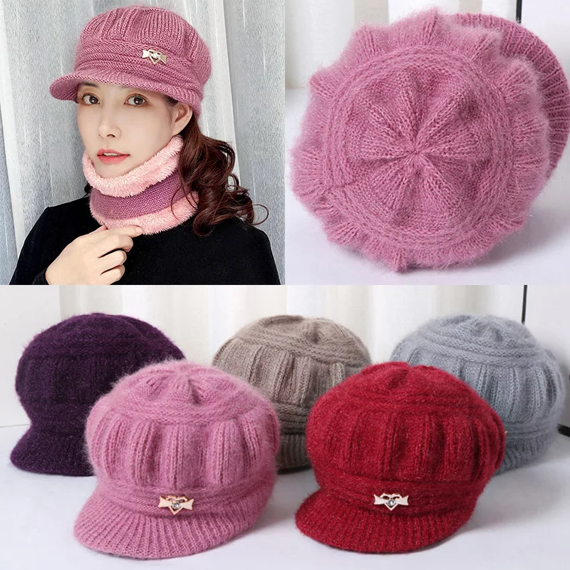 

Knitted Plush Soft Beanies Hats Knitting Windproof Winter Hat Elegant Casual MOM Grandmother Cap Ear Protection Caps