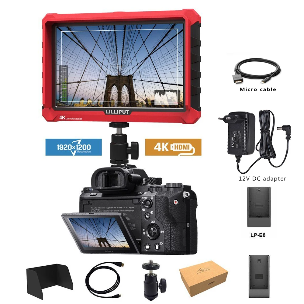 

Lilliput A7s 7-inch 1920x1200 HD IPS Screen 500cd/m2 Camera Field Monitor 4K HDMI Input output Video For DSLR Mirrorless Camera