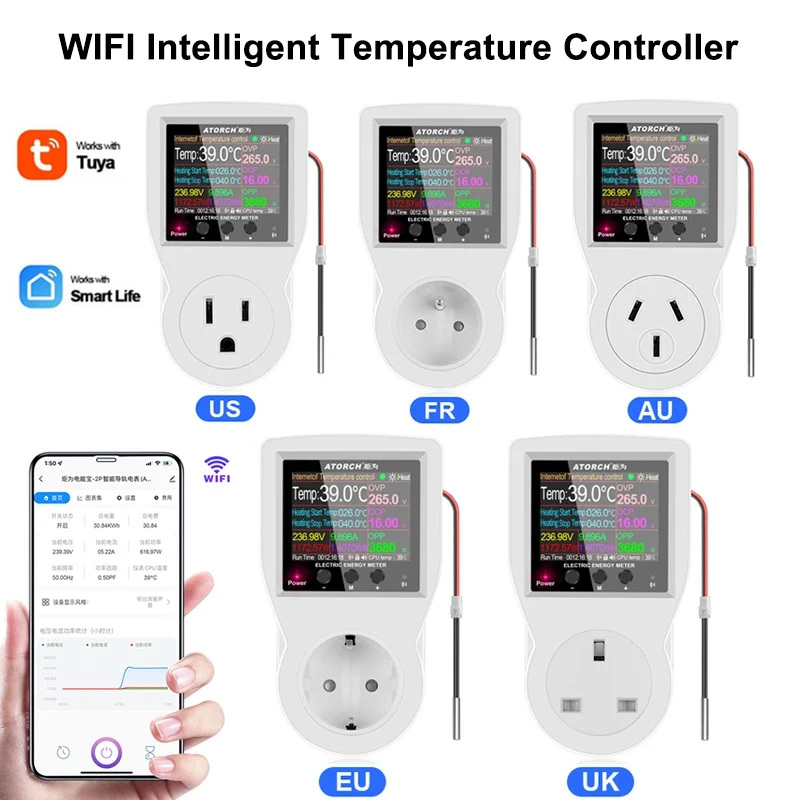 

2 in 1 Wifi Tuya Thermostat Socket 16A AC 220V Incubator Temperature Controller Outlet Timer Switch Sensor for Heating Cooling