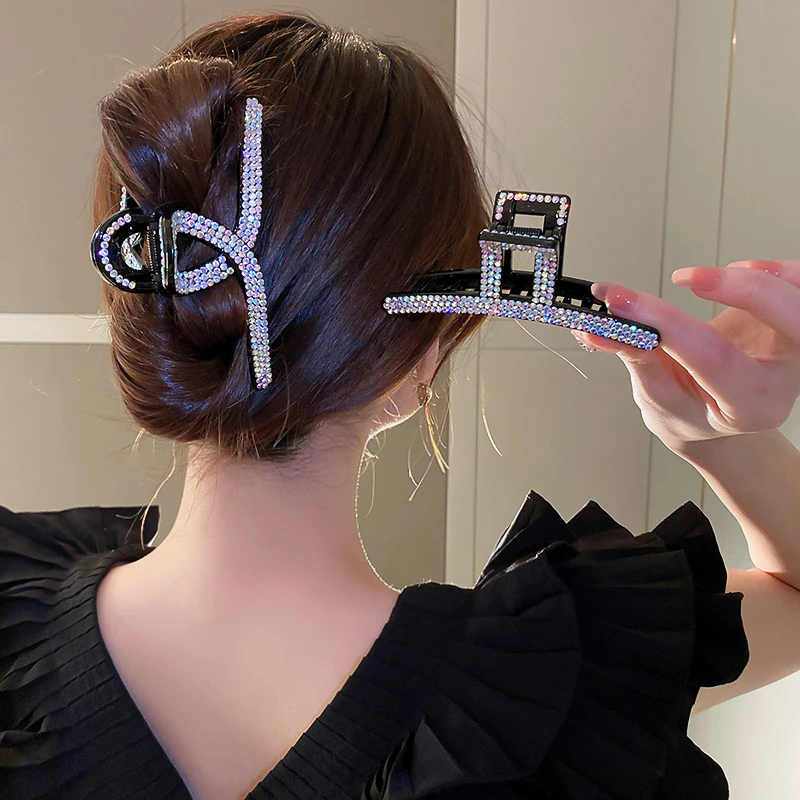 

2022 New Women Elegant Geometric Colorful Rhinestone Hair Claw Fashion Hair Clips Headband Hairpin Hair Crab Hair Accessories
