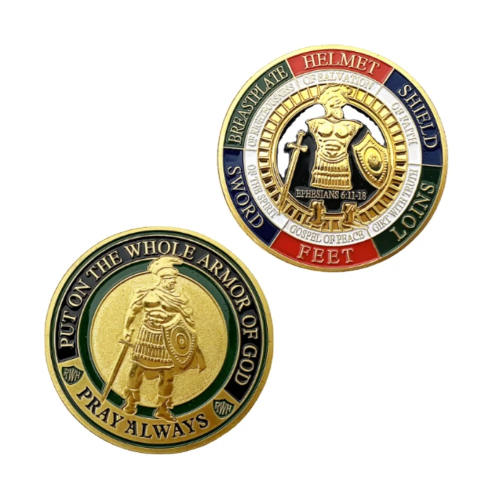 

Put on The Whole Armor of God Souvenir Coin Knight Coin Challenge Coin Gold Plated Commemorative Coin Pray Always Collection